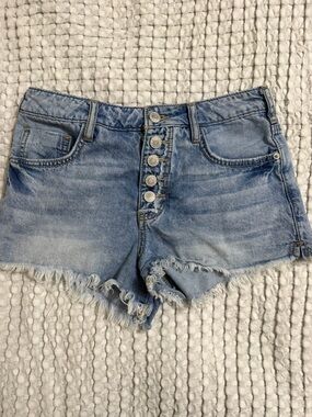 Pilcro Light Blue Distressed Button-Front Denim Shorts